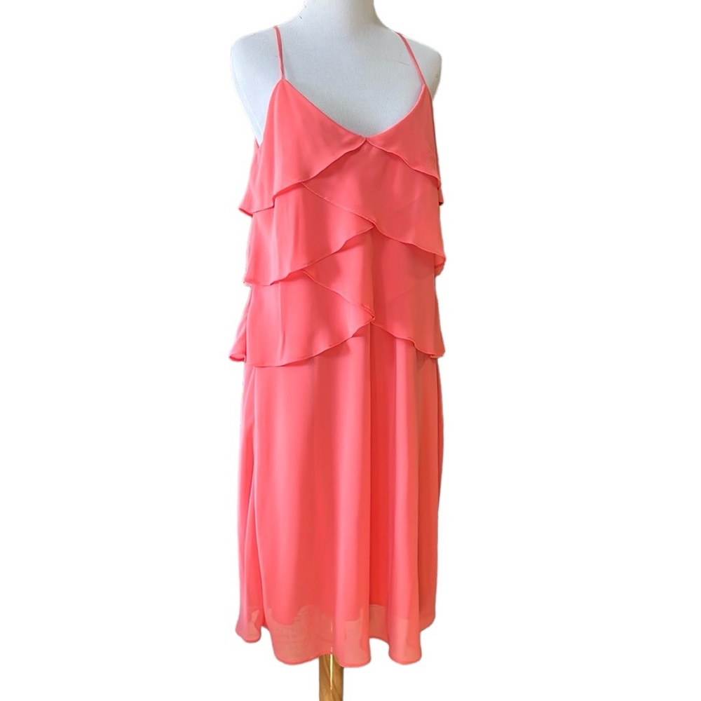 B. MOSS DRESS COLLECTION LAYERED CHIFFON SPAGHETTI STRAP DRESS PEACH SIZE MEDIUM
